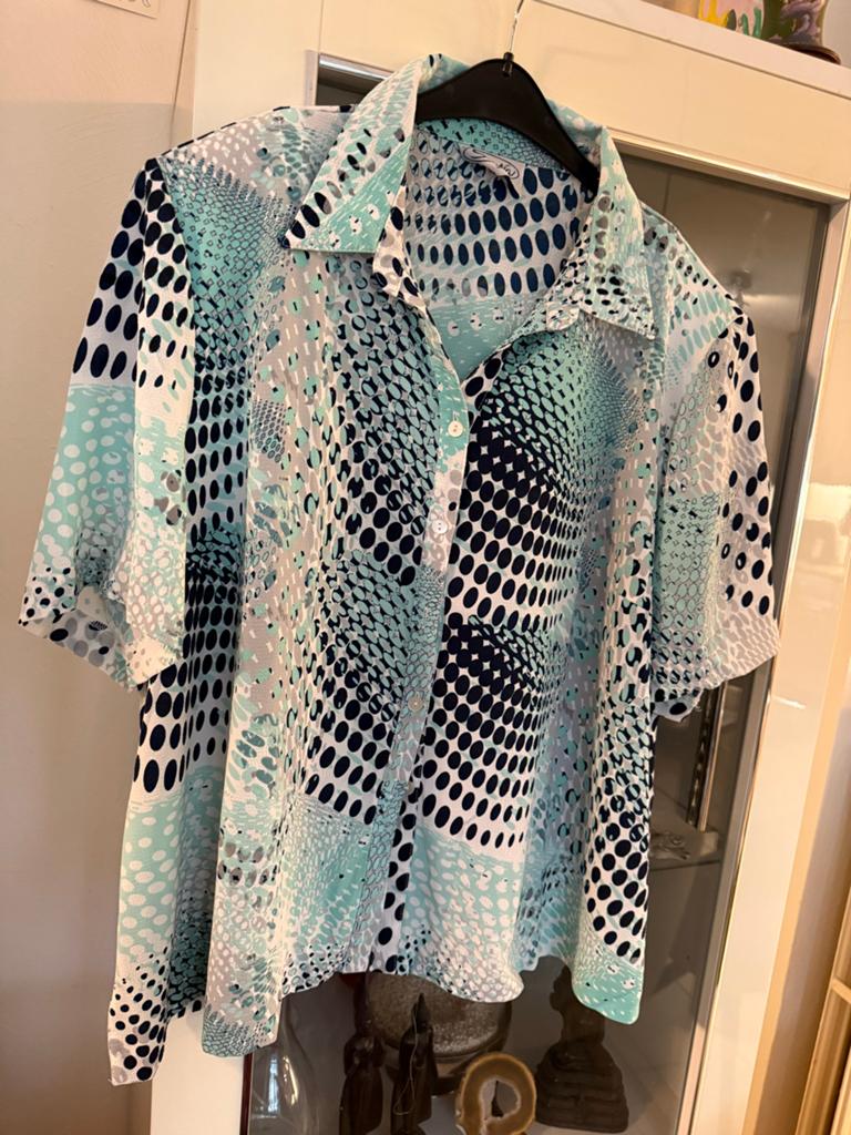Sensia Blouse met Korte Mouwen en Print - Maat 52, Kleding | Dames, Grote Maten, Ophalen of Verzenden, Zo goed als nieuw, Blauw