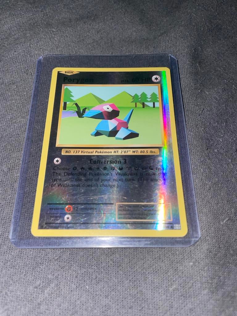 Porygon Pokémon kaart (Base Set 1999) Holo, Hobby en Vrije tijd, Verzamelkaartspellen | Pokémon, Zo goed als nieuw, Losse kaart