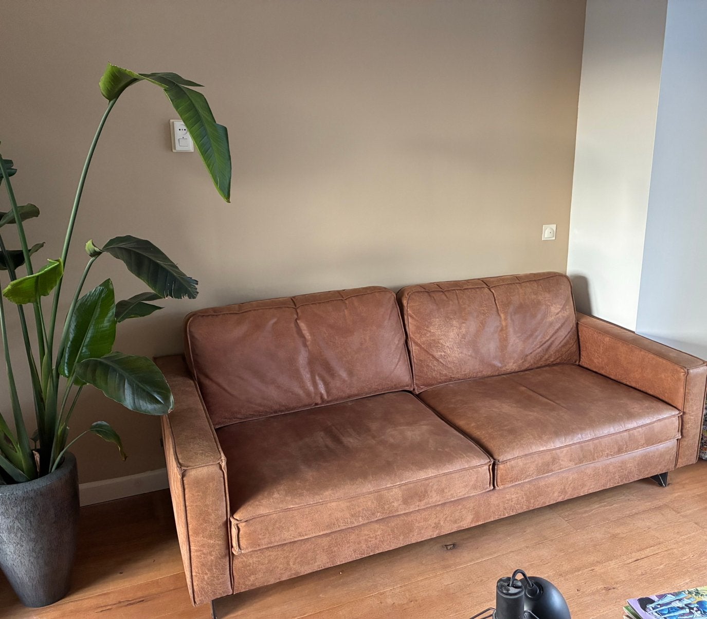 Cognac leren bank, Huis en Inrichting, Ophalen of Verzenden, Zo goed als nieuw, Driepersoons
