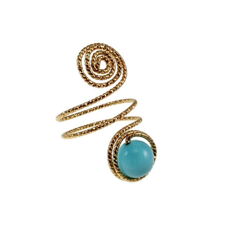 Ring Dames Goudkleurig Handgemaakte Aspiral en Turquoise, Overige materialen, Birgitta-Gracht 33, 6465 EL Kerkrade, Nederland