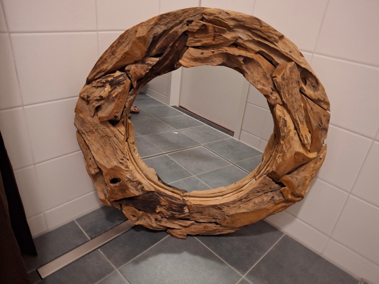 Mooie spiegel met drijf/wrak hout, Ophalen, Zo goed als nieuw, Rond, 75 tot 100 cm