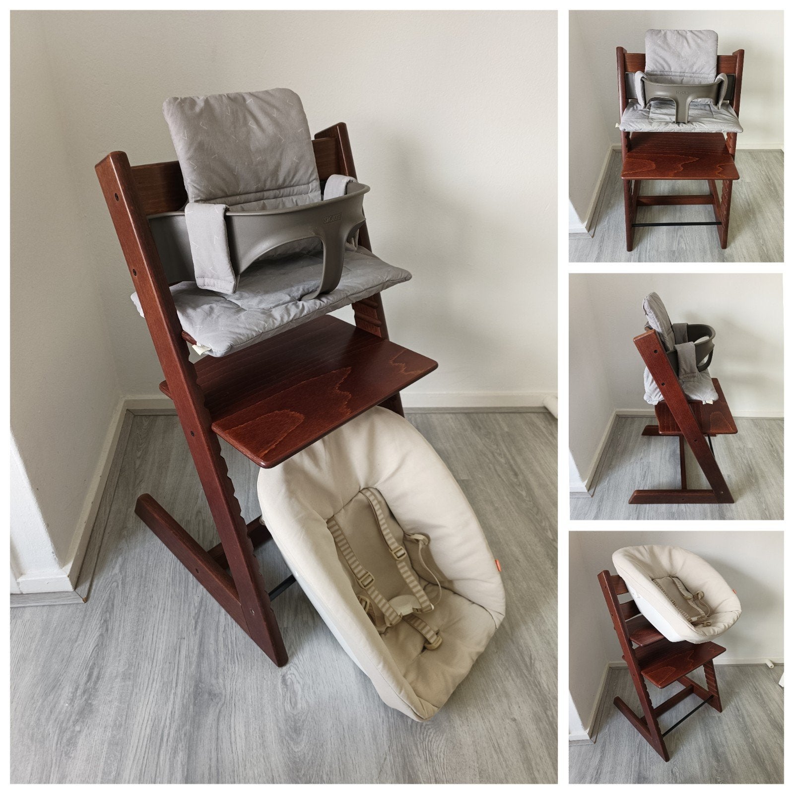 Stokke Tripp Trapp bruin met babyset, kussenset, newbornset, Meegroeistoel, Ophalen of Verzenden, Zo goed als nieuw, Stokke Tripp Trapp