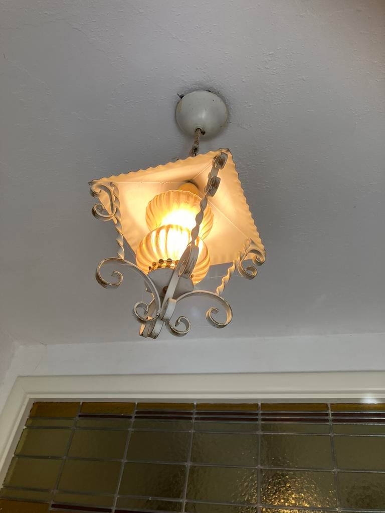 Vintage Plafondlamp met Amberkleurig Glas en Krullen, Ophalen