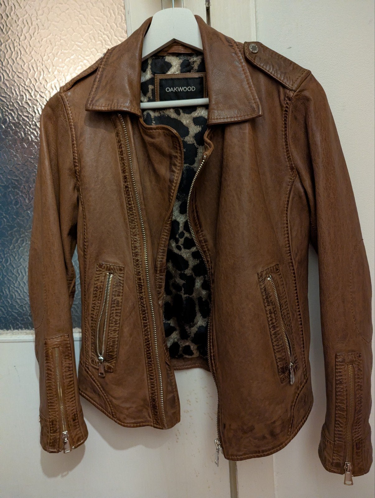 oakwood brown leather jacket / bruin leren jas, Kleding | Dames, Bruin, Ophalen of Verzenden, Zo goed als nieuw, Oakwood
