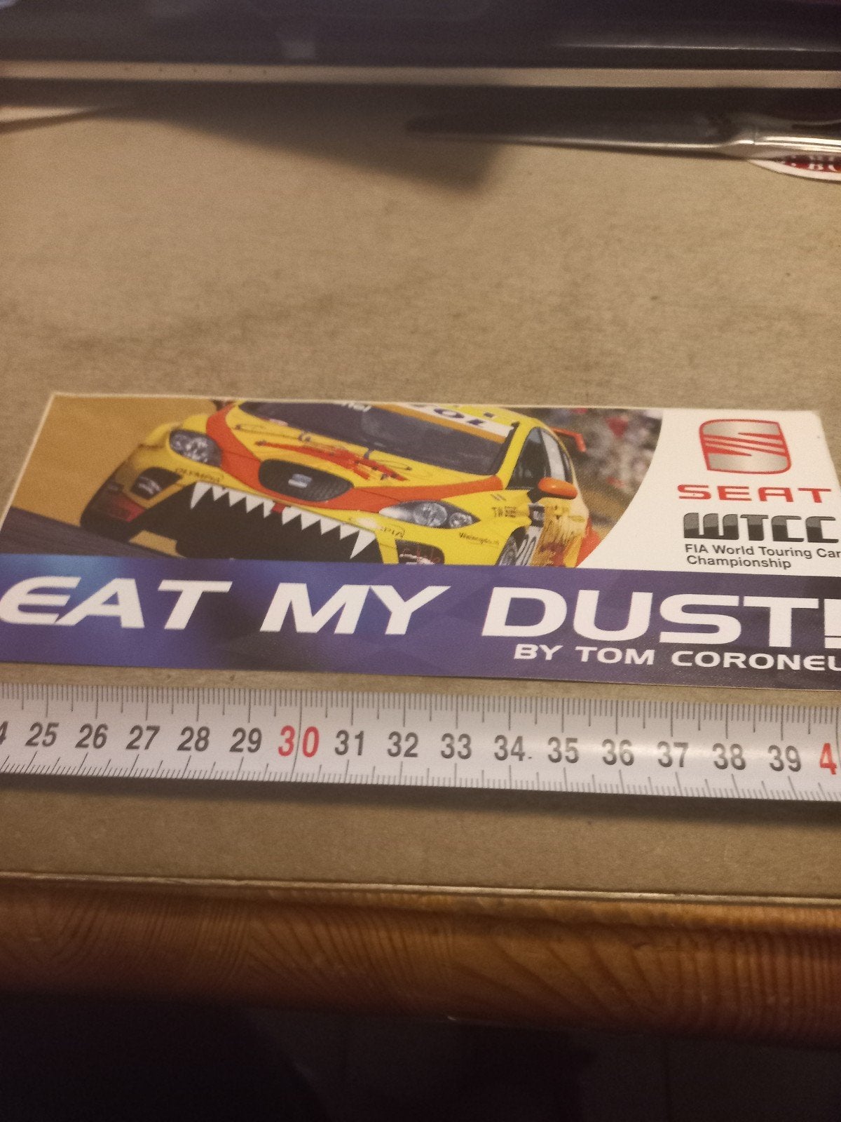 SEAT WTCC Tom Coronel 'Eat My Dust!' sticker, Ophalen of Verzenden, Gebruikt