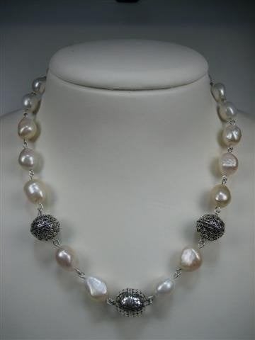 Parel collier met zilveren magneetslot nieuw, Verzenden, Nieuw, Overige kleuren, Zilver