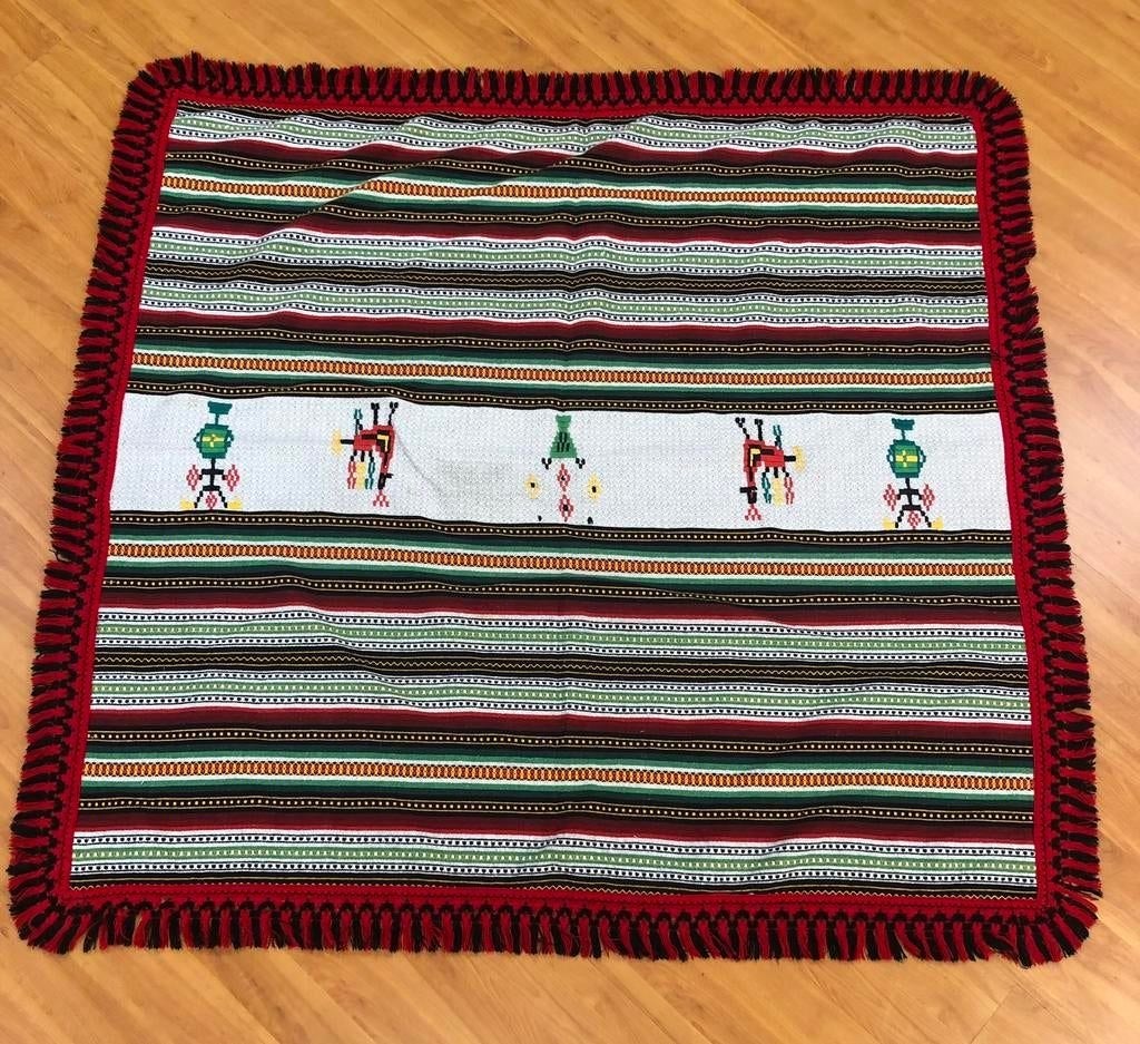 Gekleurd kleed plaid tafelkleed met franjes 145/128