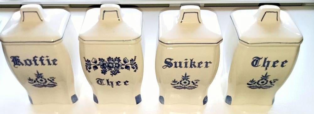 Koffie, thee en suiker potjes., Gebruikt, Overige typen, Ophalen of Verzenden, Glas