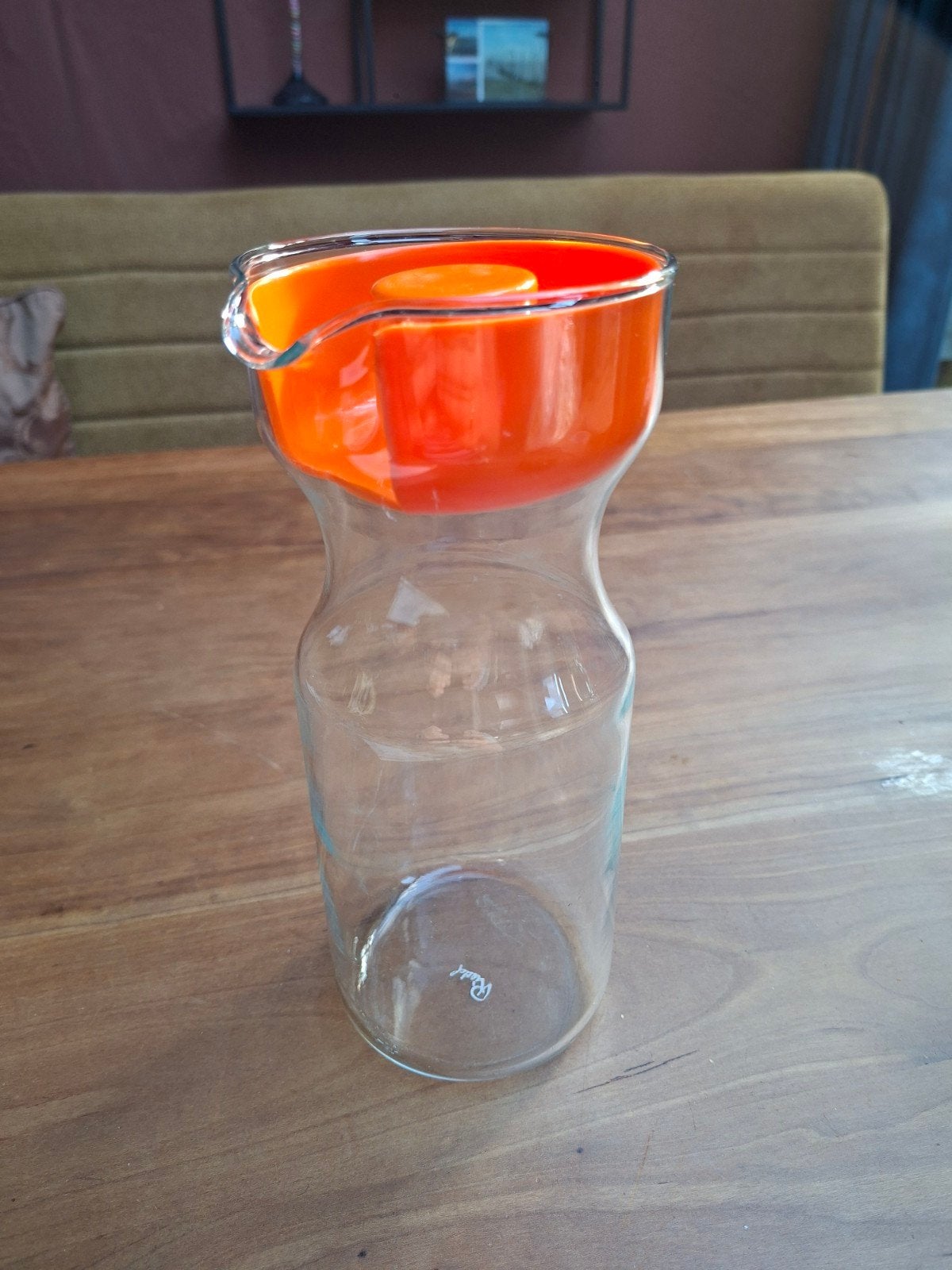 Vintage Riedel sapkan met oranje deksel, Ophalen of Verzenden, Zo goed als nieuw, Glas, Oranje