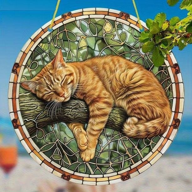 Raamhanger slapende poes ( kleurrijk ), Tuin en Terras, Tuinwanddecoratie, Nieuw, Verzenden
