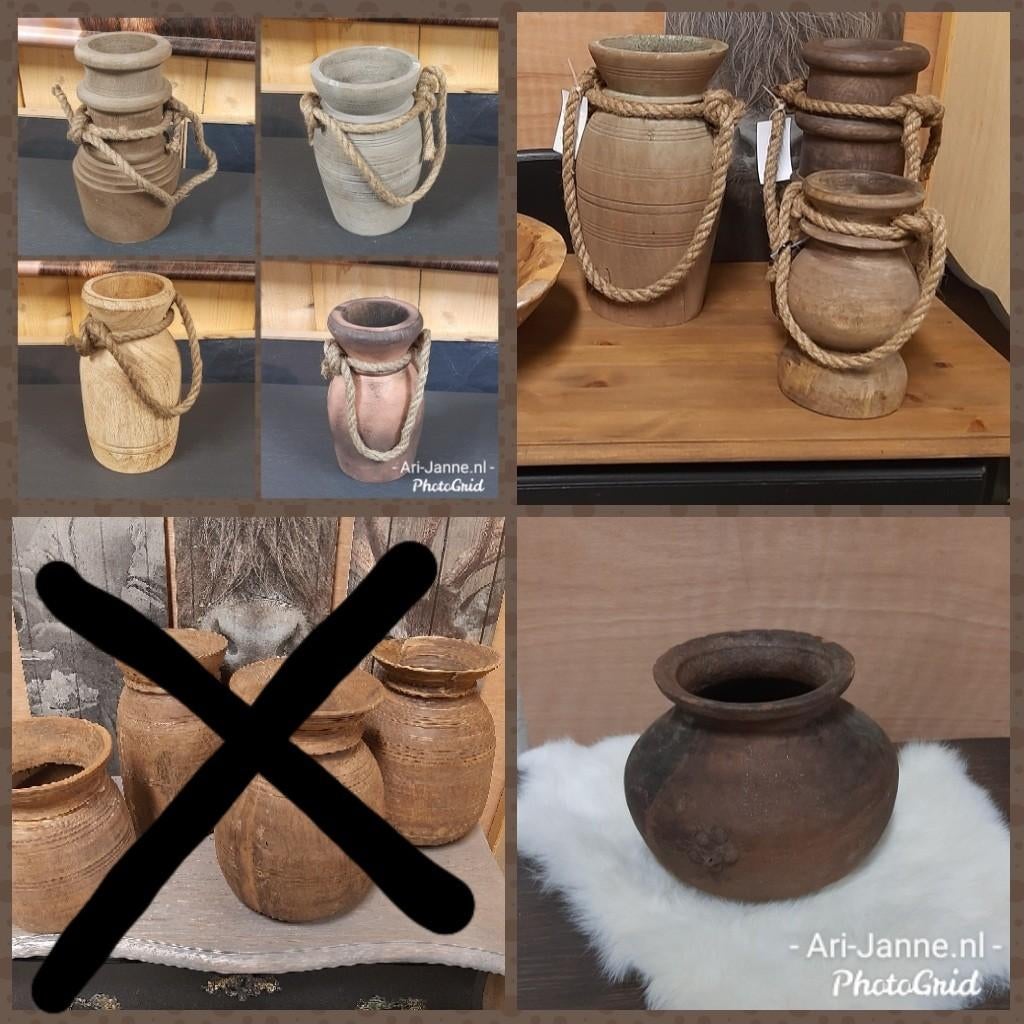 NIEUW! Stoere, landelijke kruiken, potten, vazen, decoratie, Hout, Nieuw, Ophalen of Verzenden, Landelijk