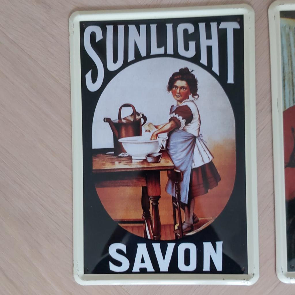 2 Metalen reclameborden van Sunlight Savon, Verzamelen, Merken en Reclamevoorwerpen, Ophalen of Verzenden, Zo goed als nieuw, Reclamebord