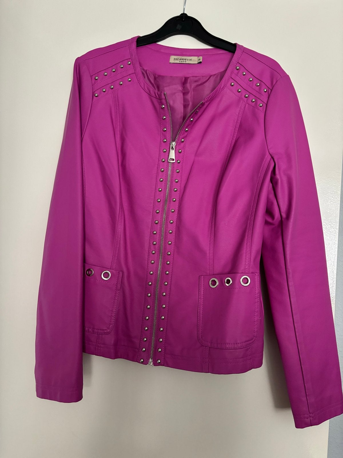 Escandelle Paris leren jasje met studs - Maat L/XL, Ophalen of Verzenden, Maat 42/44 (L), Roze