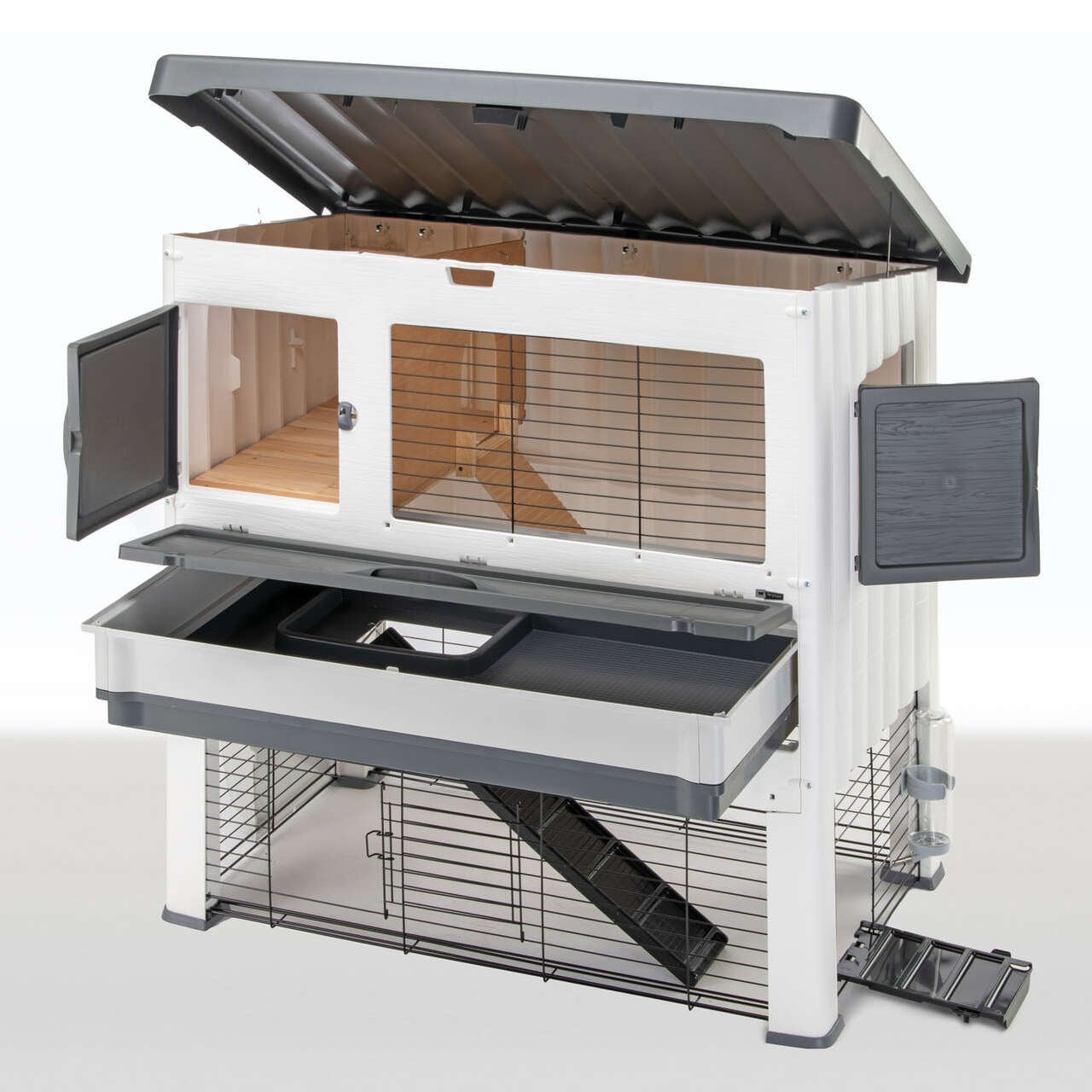 Ferplast Grand Lodge Konijnenhok Met Verdieping Zwart/Grijs, Ophalen, 90 cm of meer, Hok, 110 cm of meer