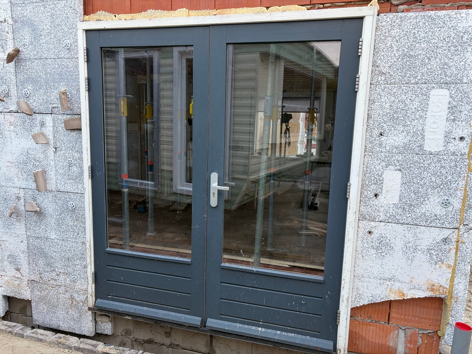 Dubbele tuindeuren met glas, Doe-het-zelf en Verbouw, Gebruikt, Buitendeur, 200 tot 215 cm, Hout