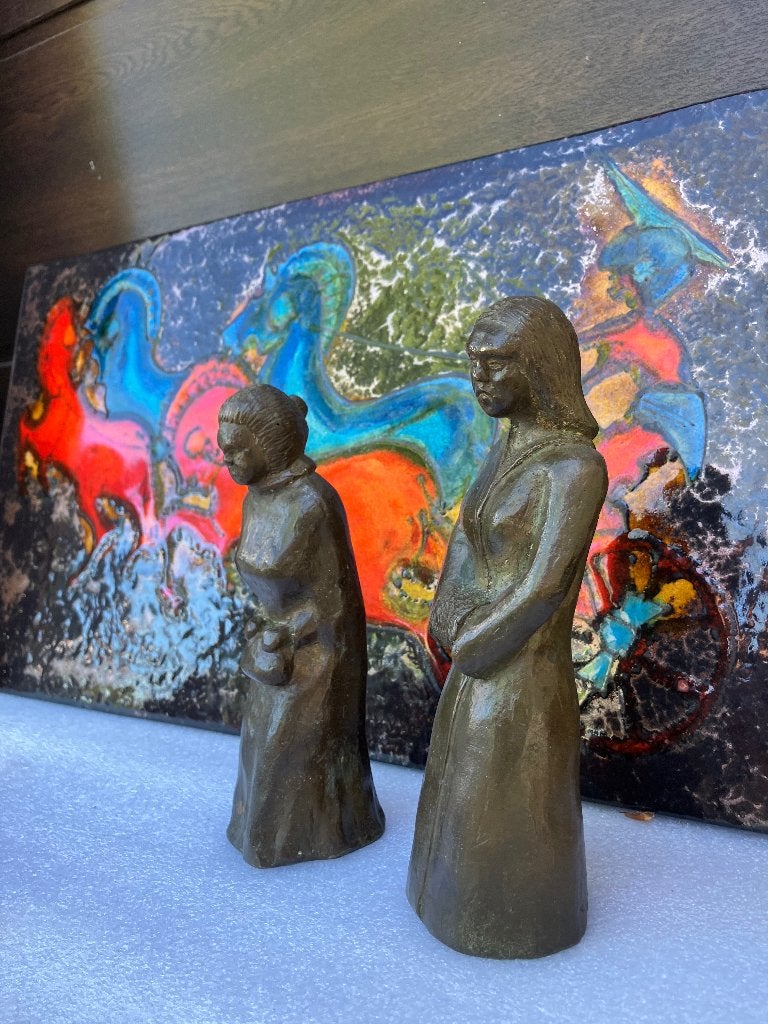 Set Bronzen brutalist beeldjes ( gesigneerd), Minder dan 20 cm, Brutalistisch, Ophalen of Verzenden, Brons