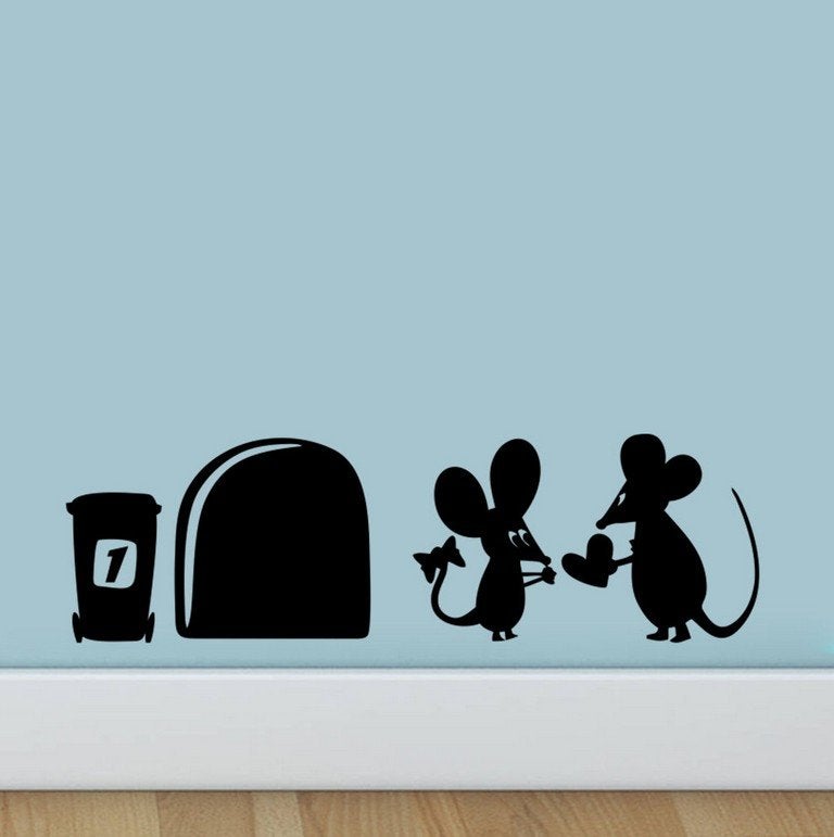 Leuke Muursticker Muizen, Zwart, Ophalen of Verzenden, Kunststof, Modern