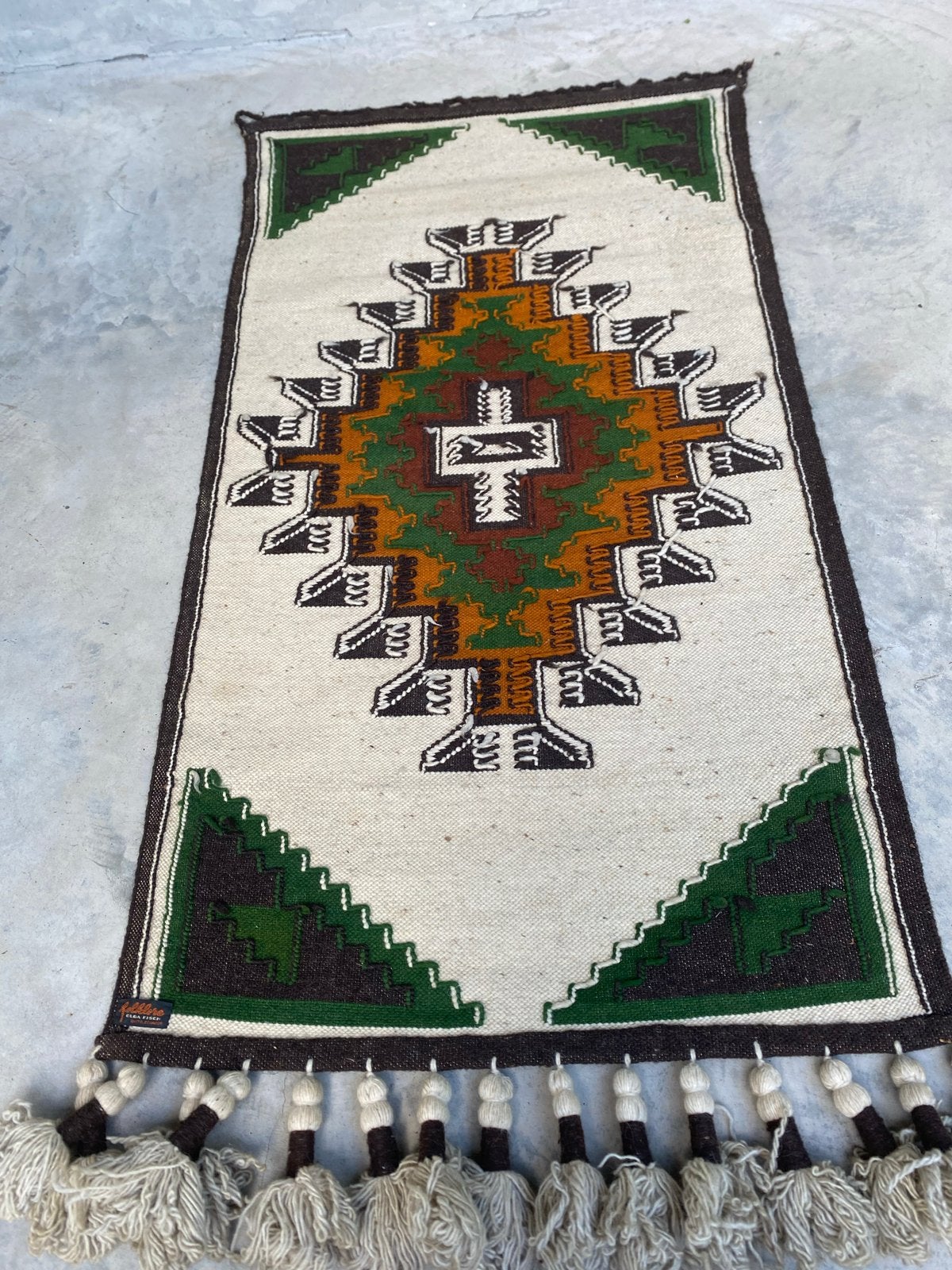 Vintage Ecuador Folclore Olga Fisch wandkleed/vloerkleed, Minder dan 50 cm, 50 tot 100 cm, Bruin, Ophalen of Verzenden