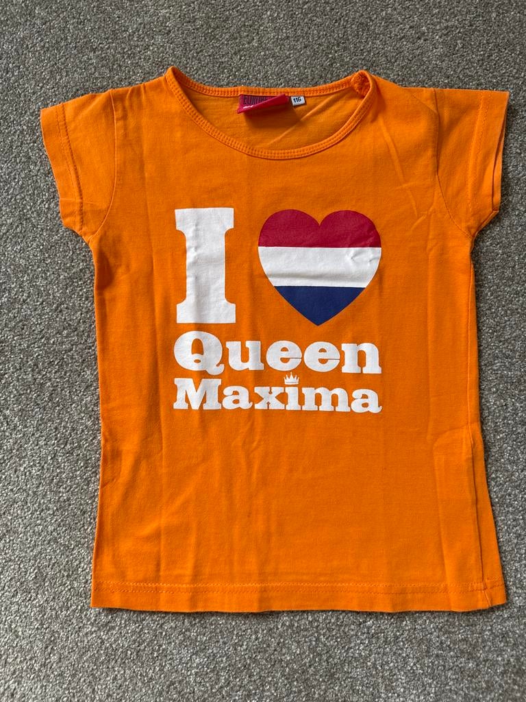 Oranje T-shirt I love Queen Maxima maat 116, Ophalen of Verzenden, Zo goed als nieuw, Meisje, Shirt of Longsleeve