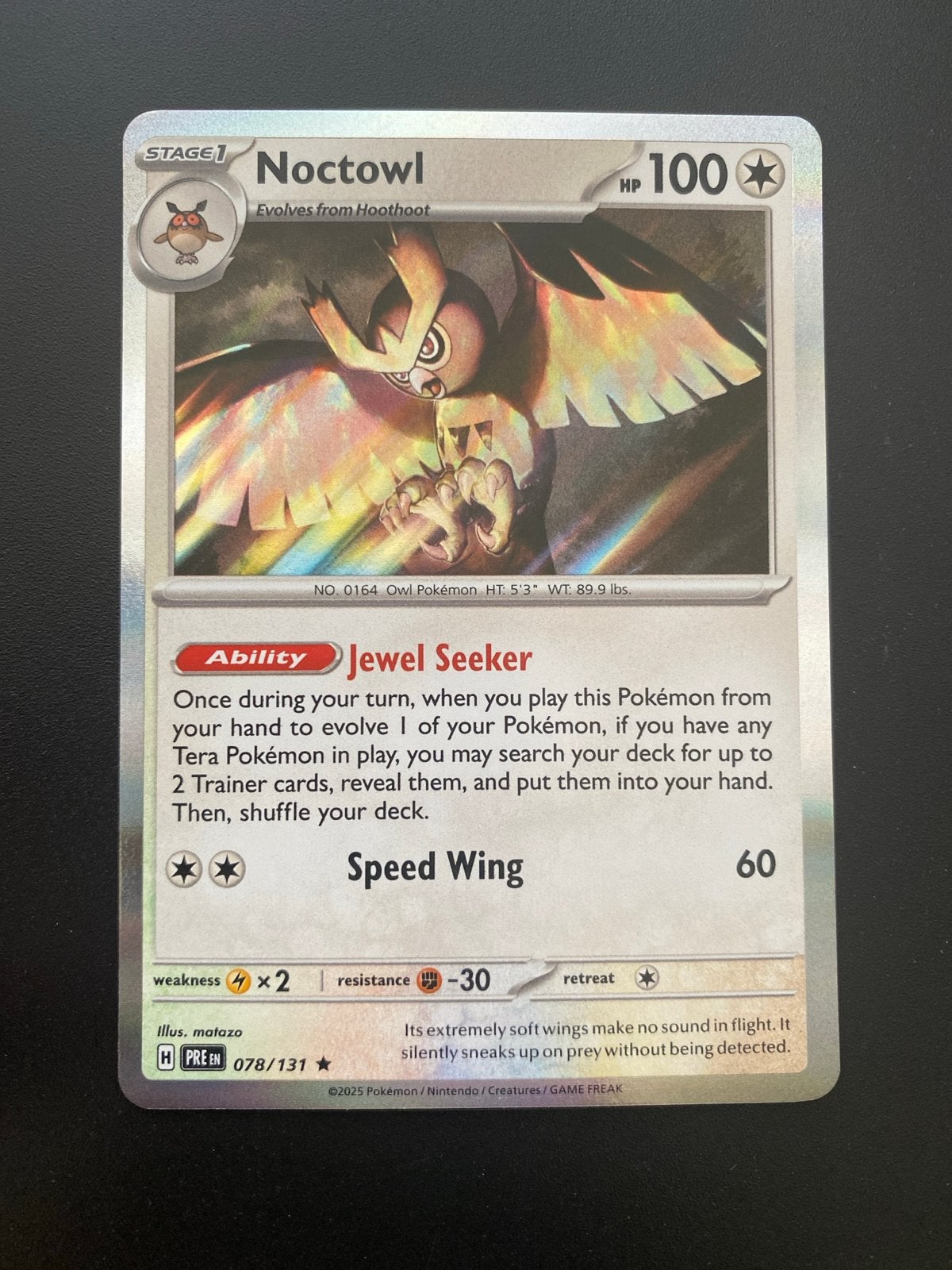 Noctowl 078/131 Rare Holo Prismatic Evolutions, Ophalen of Verzenden, Zo goed als nieuw, Losse kaart, Foil