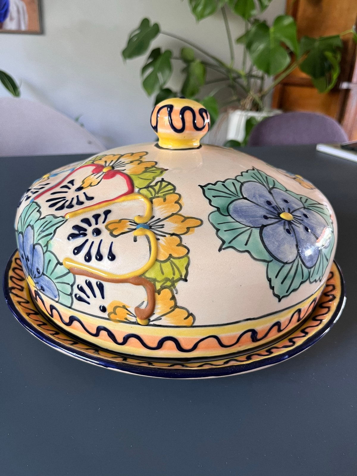 Mexicaanse folk art taartschaal handwerk, helemaal gaaf, Antiek en Kunst, Antiek | Keramiek en Aardewerk, Ophalen of Verzenden