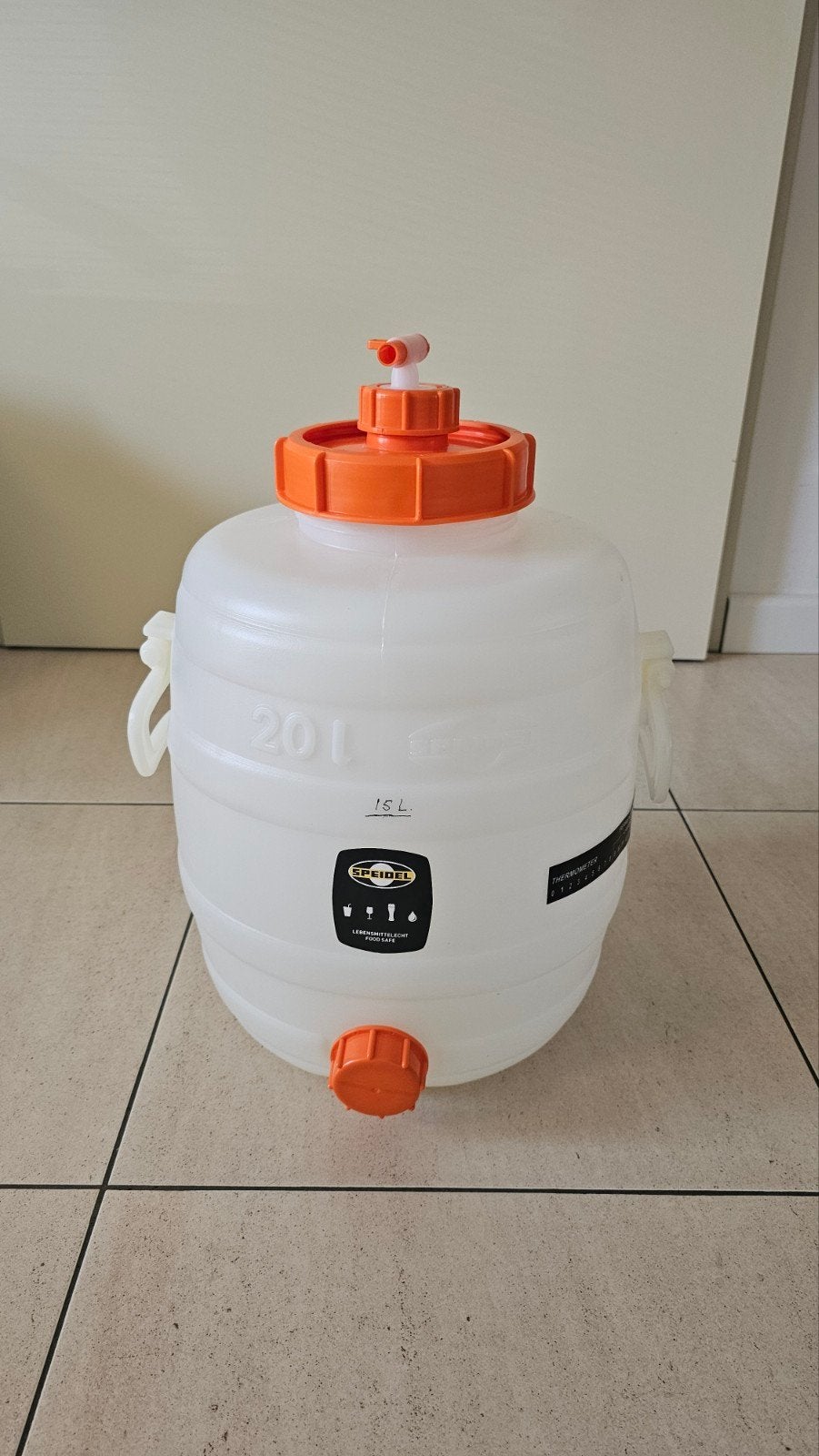Gistingsvat 20L met kraan en thermometer, Ophalen, Gebruikt