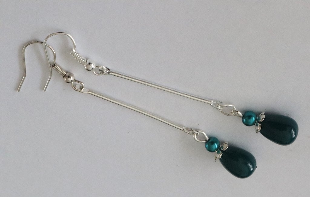 Lange oorbellen met druppels in petrol, Overige materialen, Hangers, Blauw, Nieuw