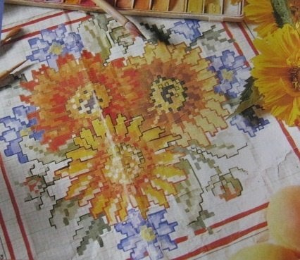 Borduurpatroon  Bloemen Helyantum  zie foto patroon 9611, Verzenden, Nieuw, Handborduren, Patroon