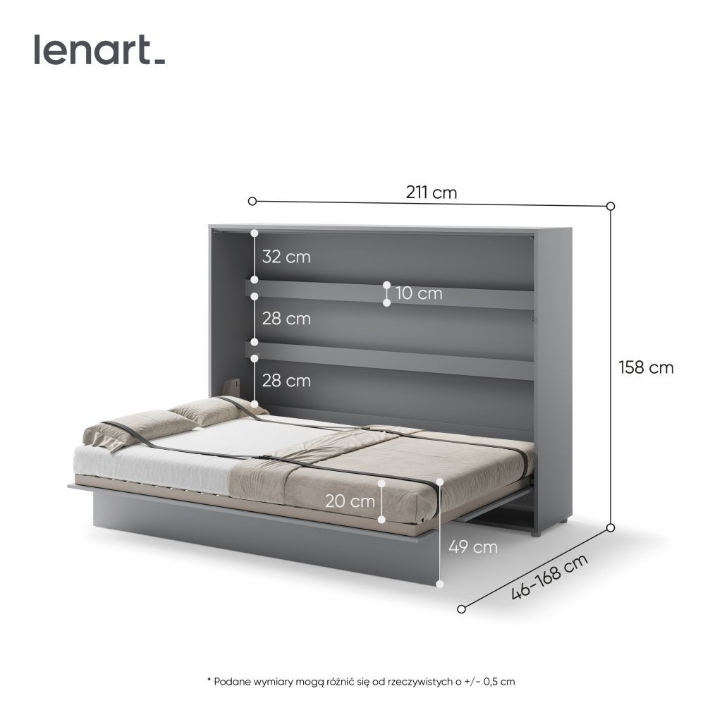 Concept opklapbed horizontaal - 140x200 - Grijs, Niet ingevuld, Niet ingevuld, Niet ingevuld