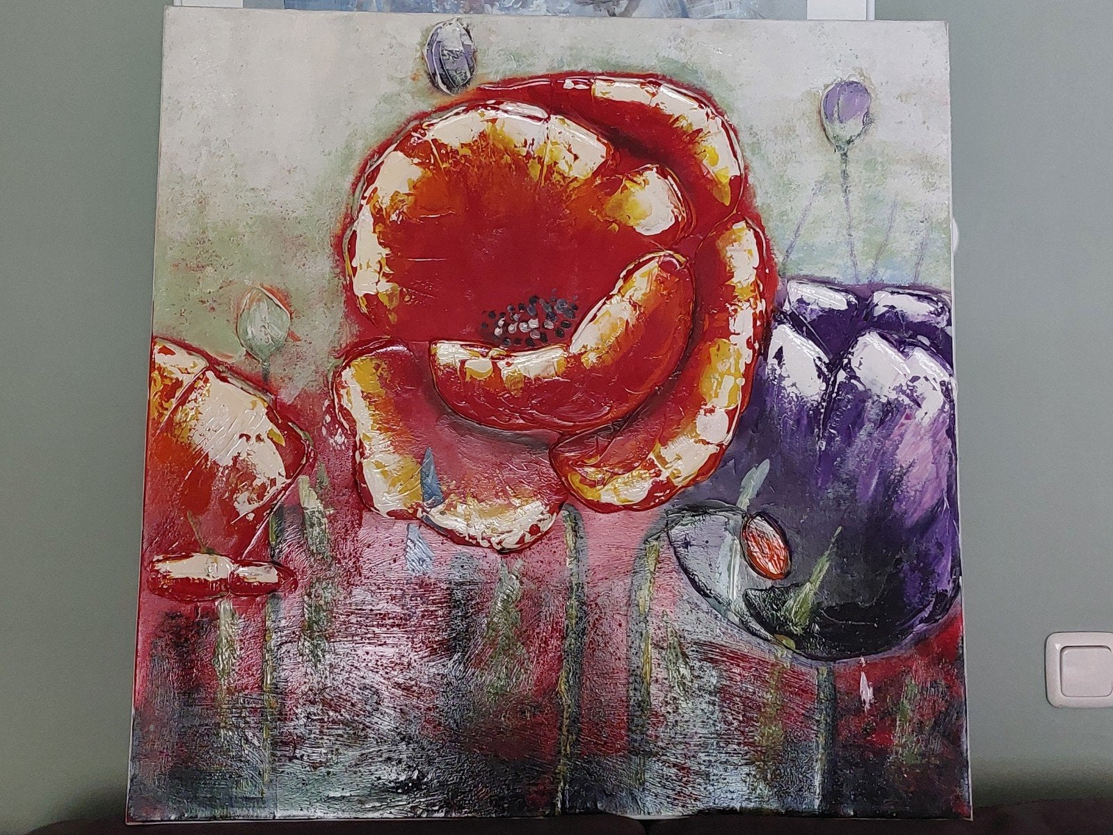 Schilderij 90x90 met 3D bloemen, Art@home, Ophalen