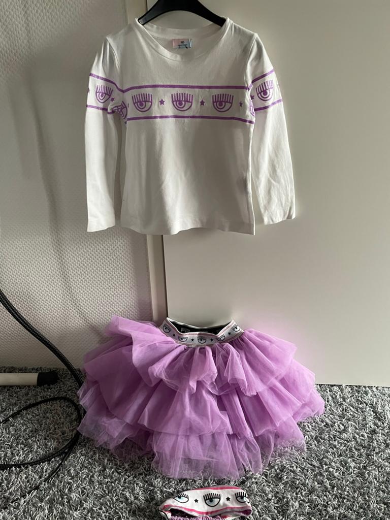 Chiara ferragni petticoat rok met shirt en haarband 6 jaar, Ophalen of Verzenden, Zo goed als nieuw, Meisje, Setje