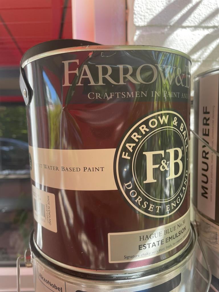 Halve bus Farrow & Ball Hague Blue muurverf, Doe-het-zelf en Verbouw, Verf, Beits en Lak, Ophalen, Gebruikt, Blauw, Verf
