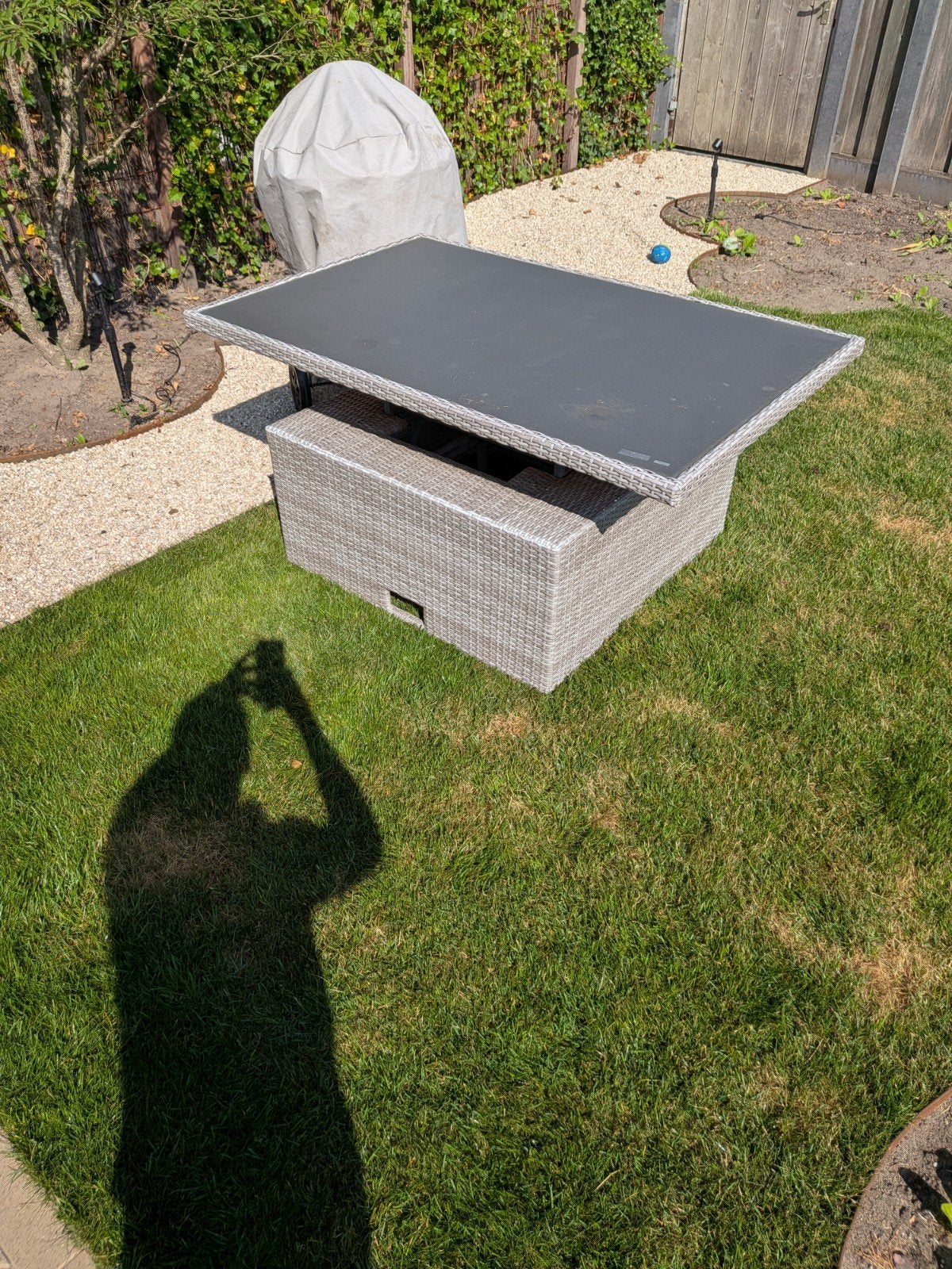 Hoogte verstelbare Tuintafel met Glazen Blad, Tuin en Terras, Ophalen of Verzenden, Rechthoekig, Wicker