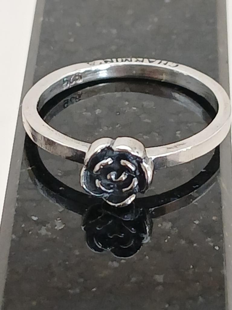 Zilveren Charmin's ring met roosje - Maat 16, Ophalen of Verzenden