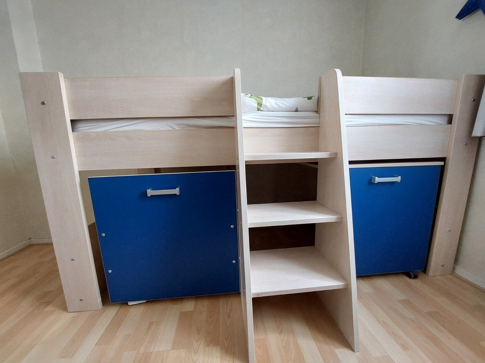 Halfhoogslaper met bureau en lade, Ophalen, Zo goed als nieuw, Halfhoogslaper