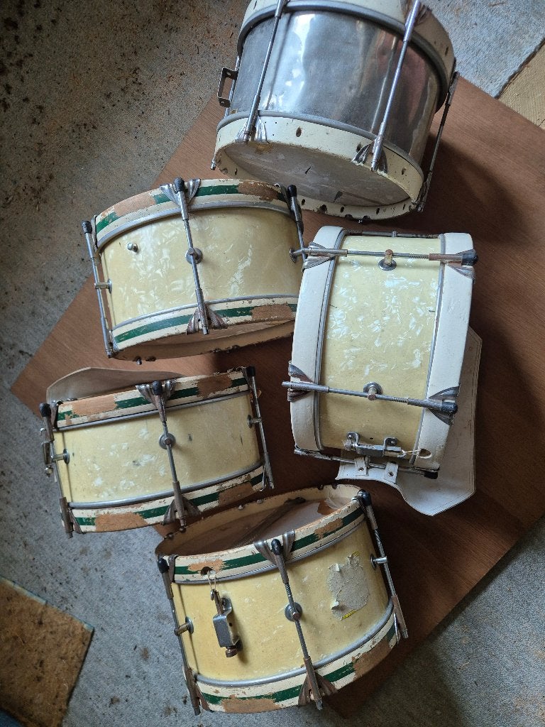 5 oude fanfare trommels voor decoratie 21cm hoog, Antiek en Kunst, Ophalen