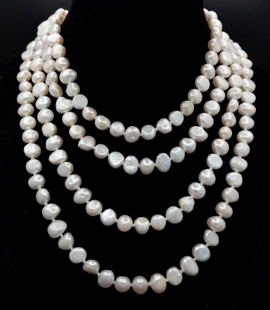 Lange barok zoetwater parelketting 164 cm, Ophalen of Verzenden, Zo goed als nieuw, Wit, Overige materialen