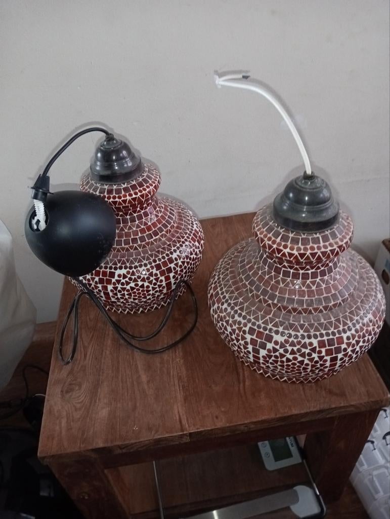 Twee authentieke mozaïek lampen, Ophalen, Gebruikt, Mozaïek, Glas