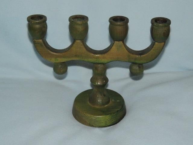 Vintage Zweedse groene houten kerstkandelaar, handgemaakt?, Diversen, Kerst, Ophalen of Verzenden, Gebruikt