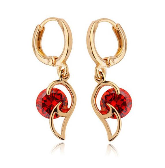 Oorbellen goud 18k oorhangers - creolen  zirkonia rood