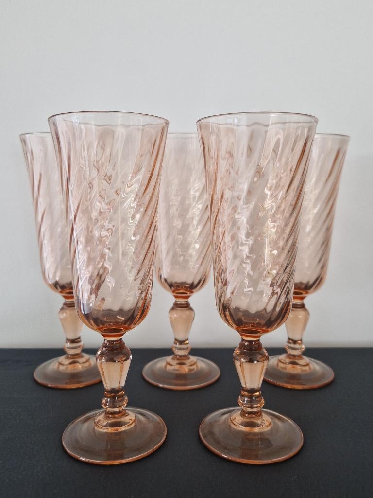 Vintage rosaline Luminarc champagneglazen - 5 stuks, Ophalen of Verzenden