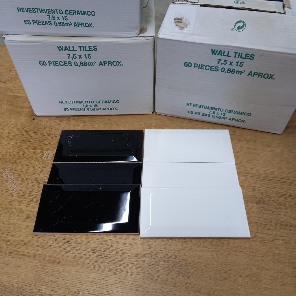 Metro tegeltjes, zwart en wit, Nieuw, Minder dan 20 cm, Minder dan 5 m², Wandtegels