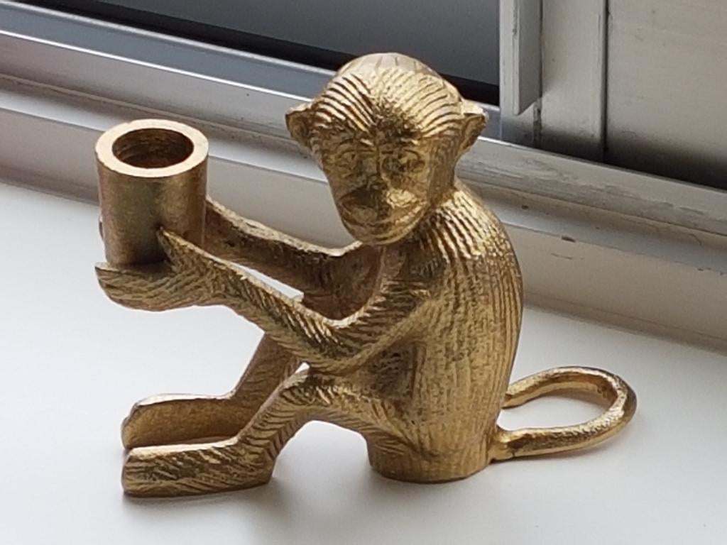 Kandelaar goudkleurige aap, Ophalen, Gebruikt, Overige kleuren, Metaal