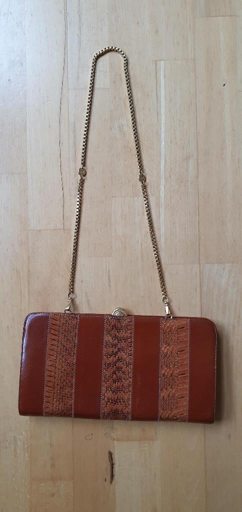 Designer hand-/shoulder bag, classic, Melluso, snake leather, Ophalen of Verzenden, Zo goed als nieuw, Bruin, Handtas