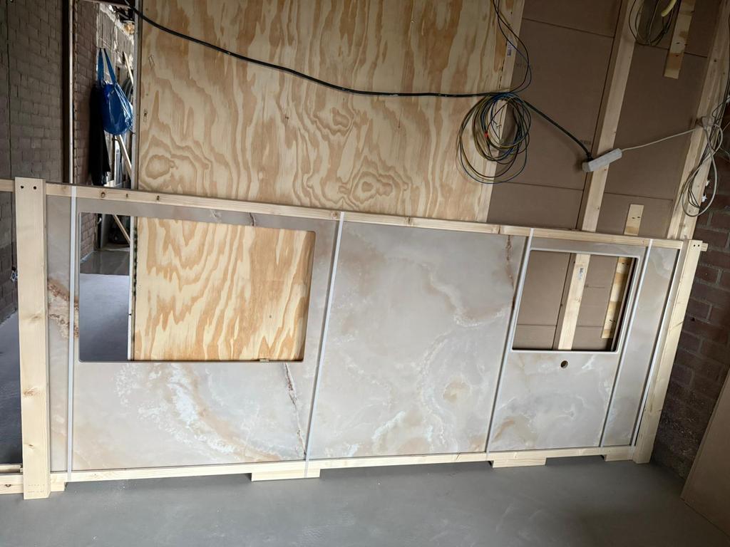 Nieuw keukenblad marmerlook, Ophalen, 75 cm of meer, Beige, Nieuw