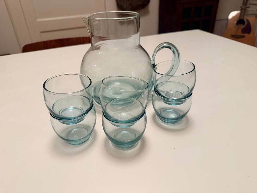 Glazen kan met 5 glazen, Glas of Glazen, Ophalen of Verzenden, Effen, Glas