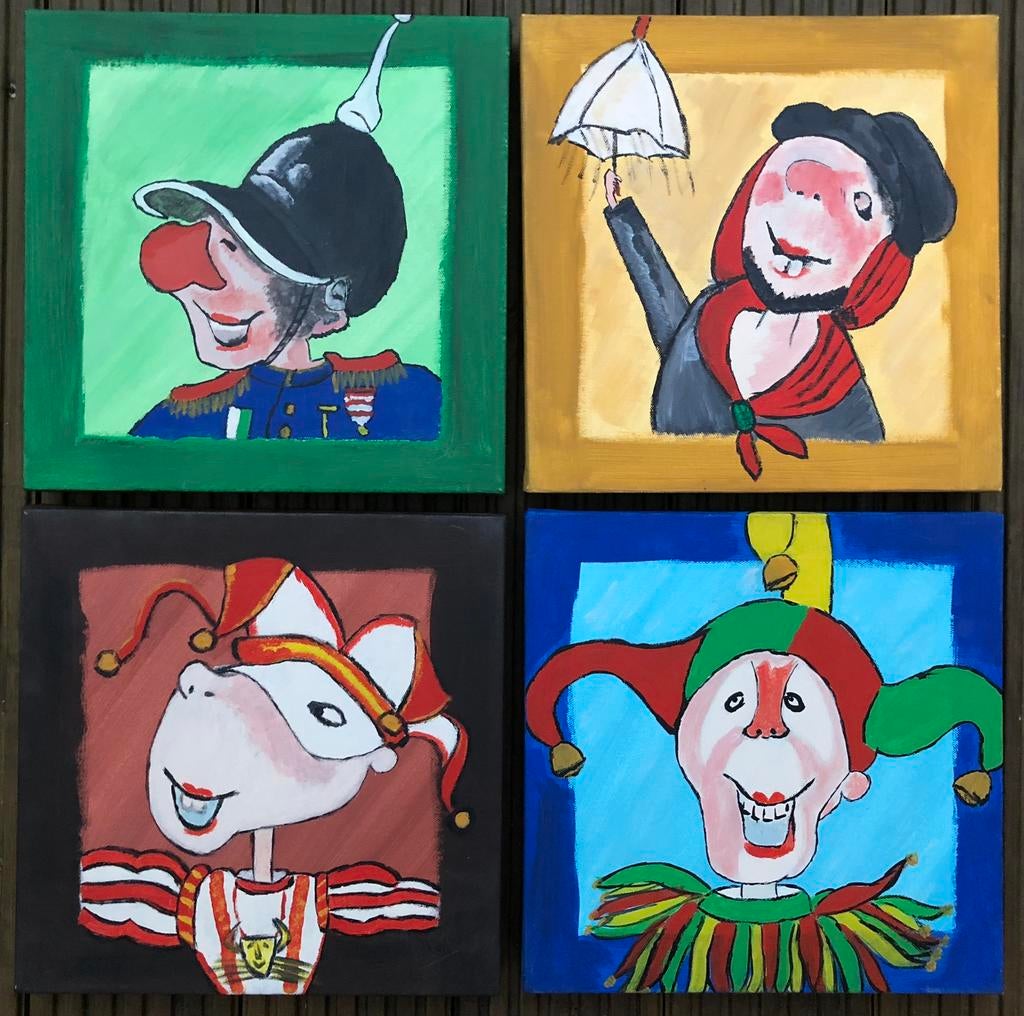 T.e.a.b. : 4x Vastenavond Schilderij-tekeningen Krabbegat, Verzamelen, Overige Verzamelen, Gebruikt, Ophalen
