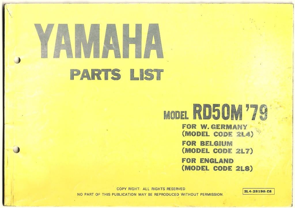 Yamaha RD50 M Parts List 1979 bromfiets (2246z) bromfiets, Fietsen en Brommers, Handleidingen en Instructieboekjes, Zo goed als nieuw