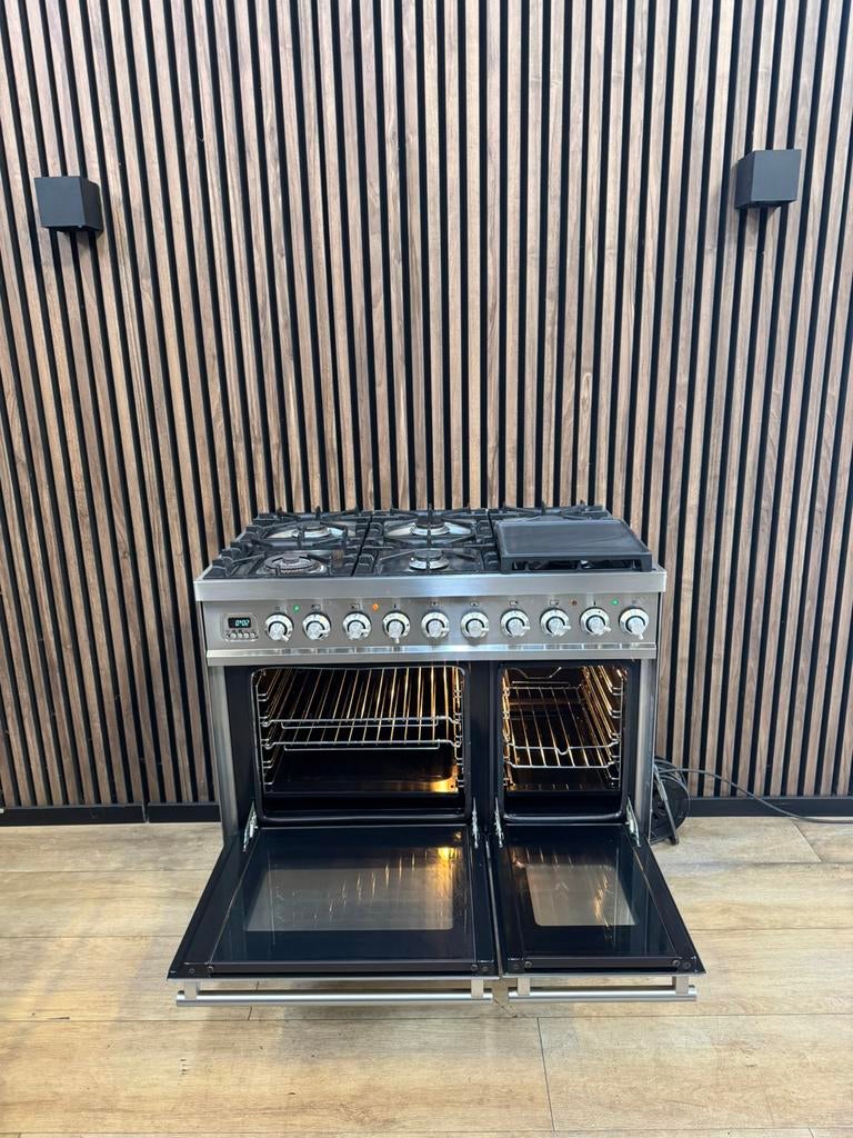 Luxe Rvs 6-pits Boretti Fornuis 90 cm (Gratis bezorgen), 5258sh, Ophalen of Verzenden, Zo goed als nieuw, Energieklasse A of zuiniger