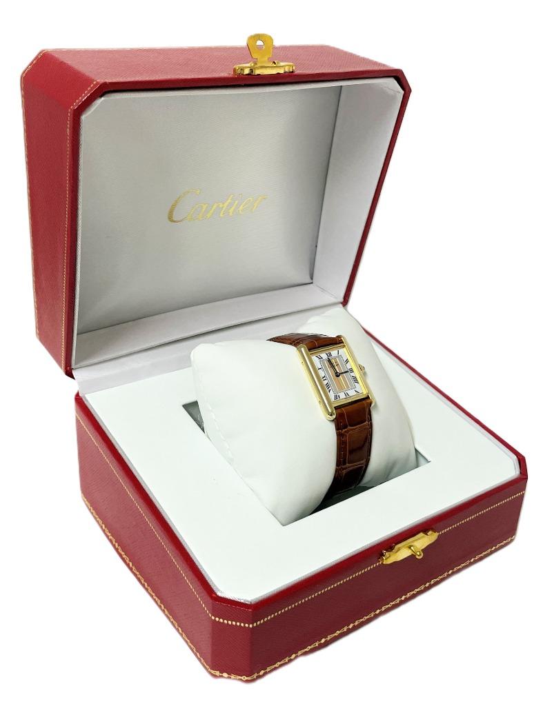 Must de Cartier Tank Trinity Large Quartz Roman Dial Vermeil, Overige merken, Overige materialen, Leer, Cartier